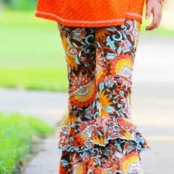 Autumn Floral & Striped Ruffle Outfit Set - Picture 3 of 6